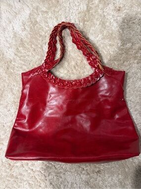 Red Braided-Handle Shoulder Tote Bag